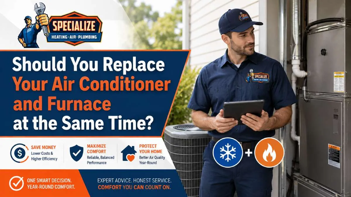 HVAC technician evaluating an air conditioner and furnace replacement for a Southern California home