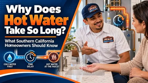 Homeowner waiting for hot water to reach a bathroom faucet